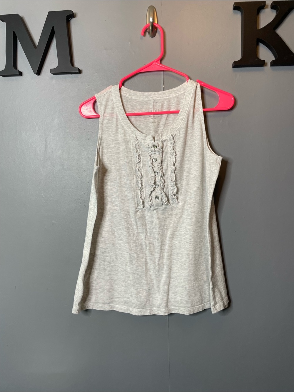 J.Jill Gray Ruffle Henley Tank womens size‎ medium petite 100% cotton